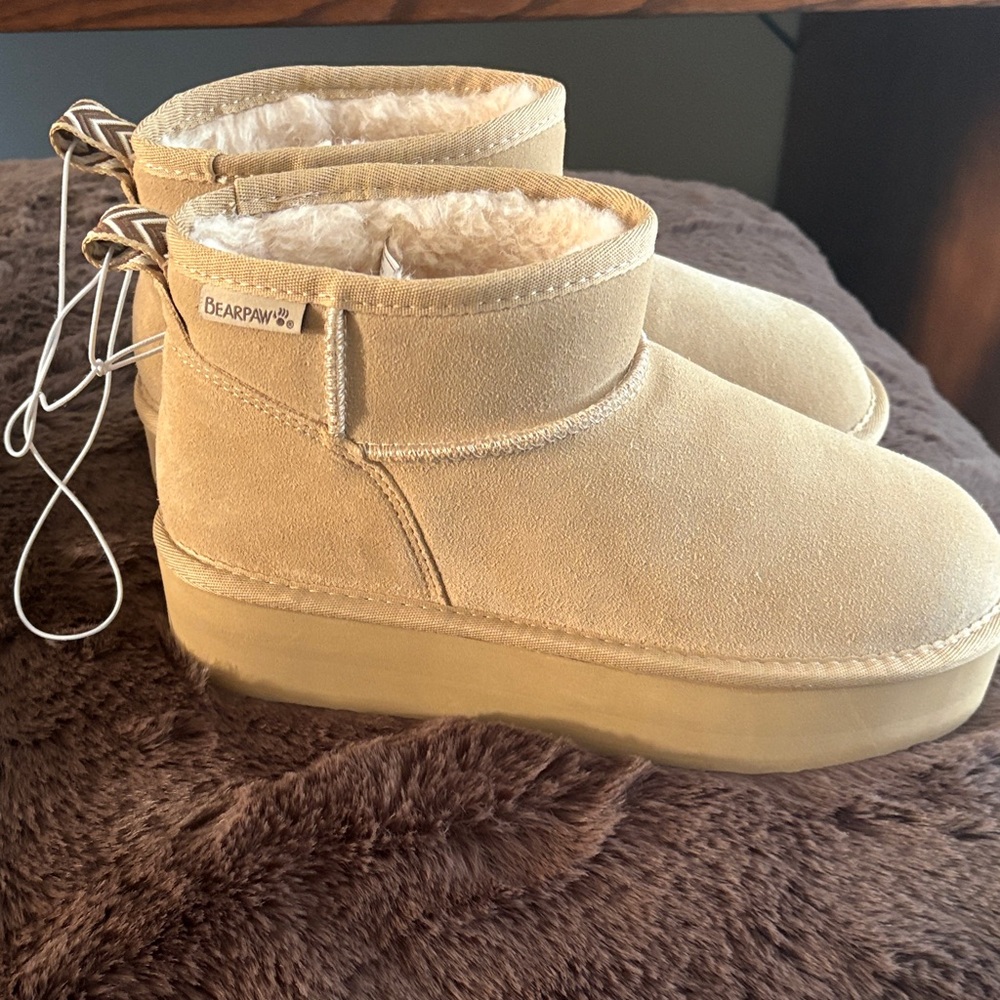 BearPaw Tan Suede Platform Boots